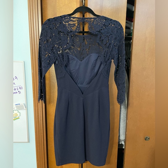 Lulus Navy Long Sleeve Lace Dress small NWOT - Picture 2 of 3